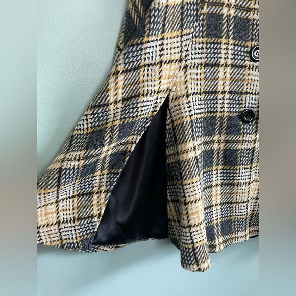 Joolay Anthropologie Plaid Black Yellow Women's Lined Collared Caplet Jacket M/L - Picture 3 of 7